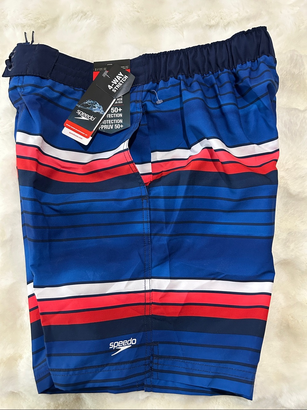 Speedo Blue, Red & White Striped Men's Swim Board Shorts Size M — image 4 of 8